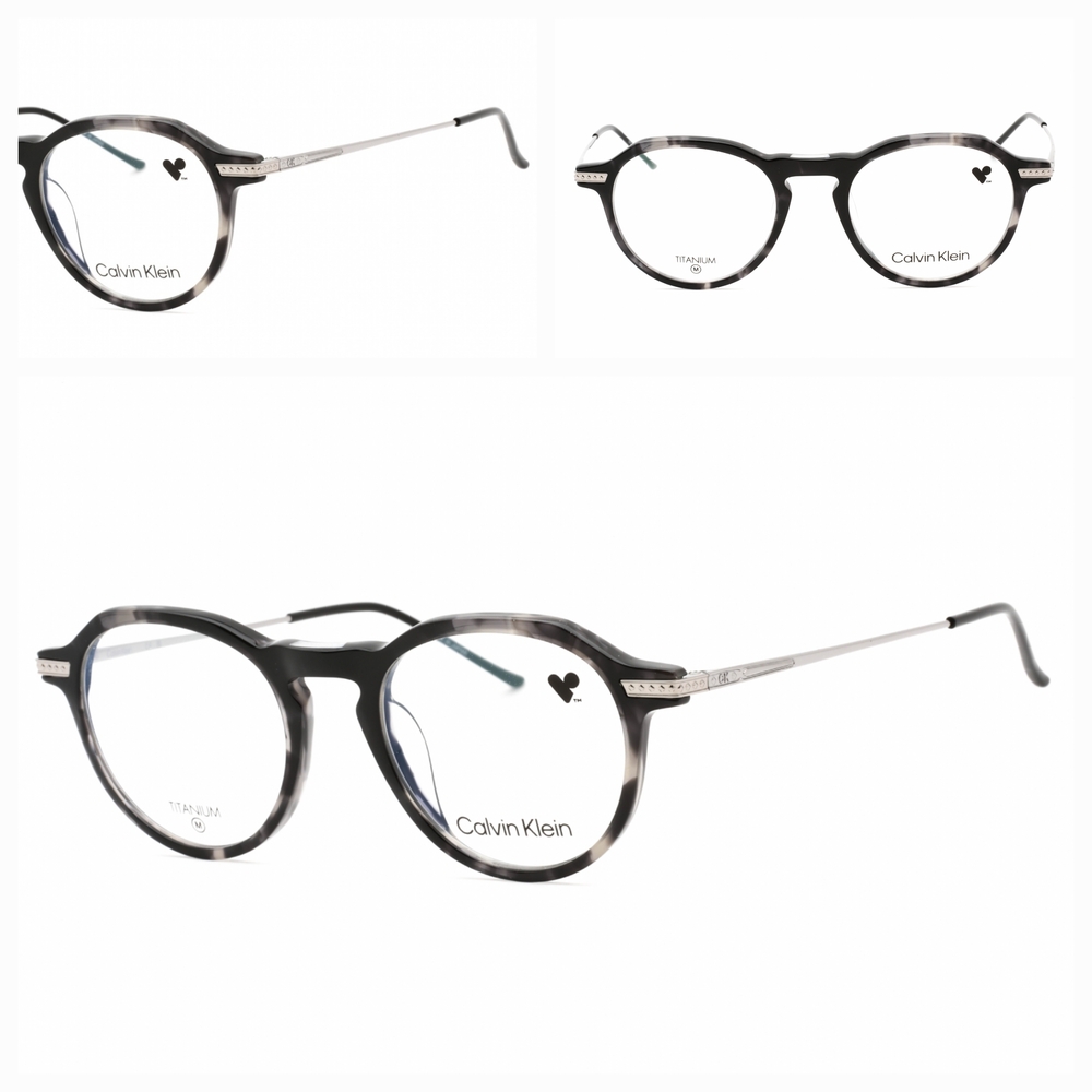 Calvin Klein Grey Havana and Silver Round eyeglasses frame for Man